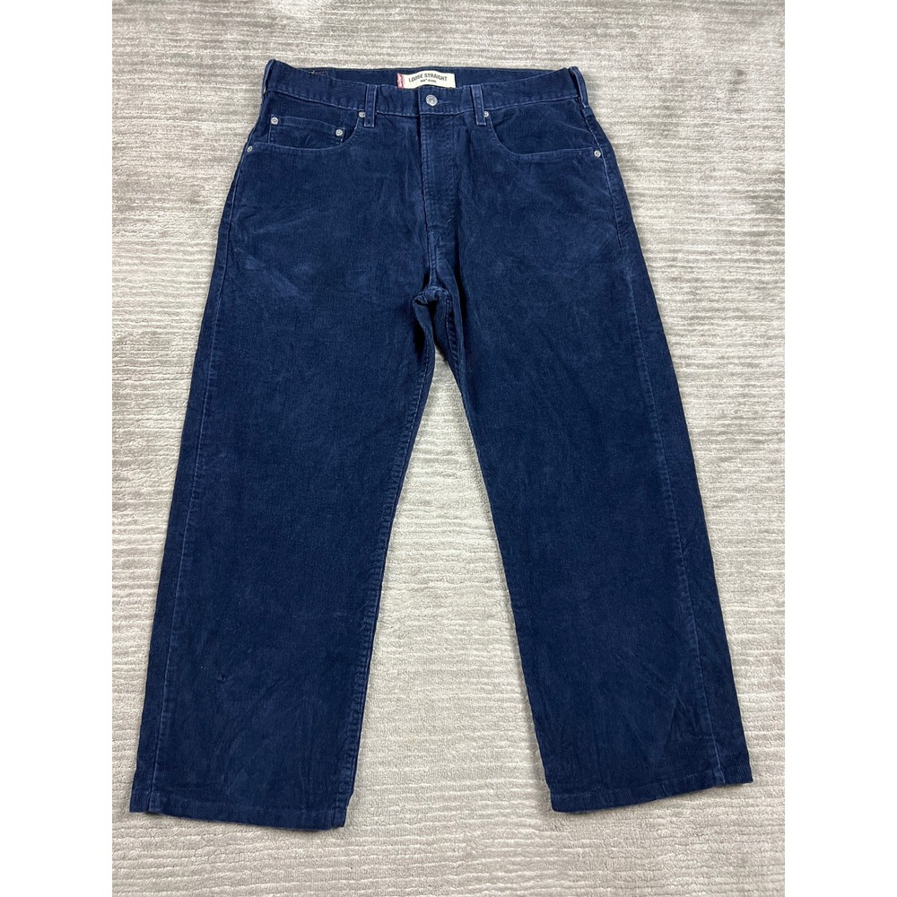 Levi's Corduroy Pants Men W34 L30 Navy Blue 569 Loose Straight Relaxed Fit Cords